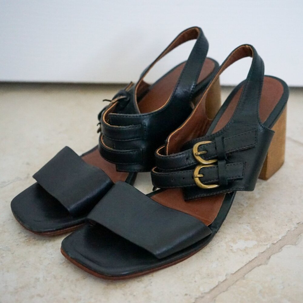 Rachel Comey Wooden Heels with Double Buckle Strap